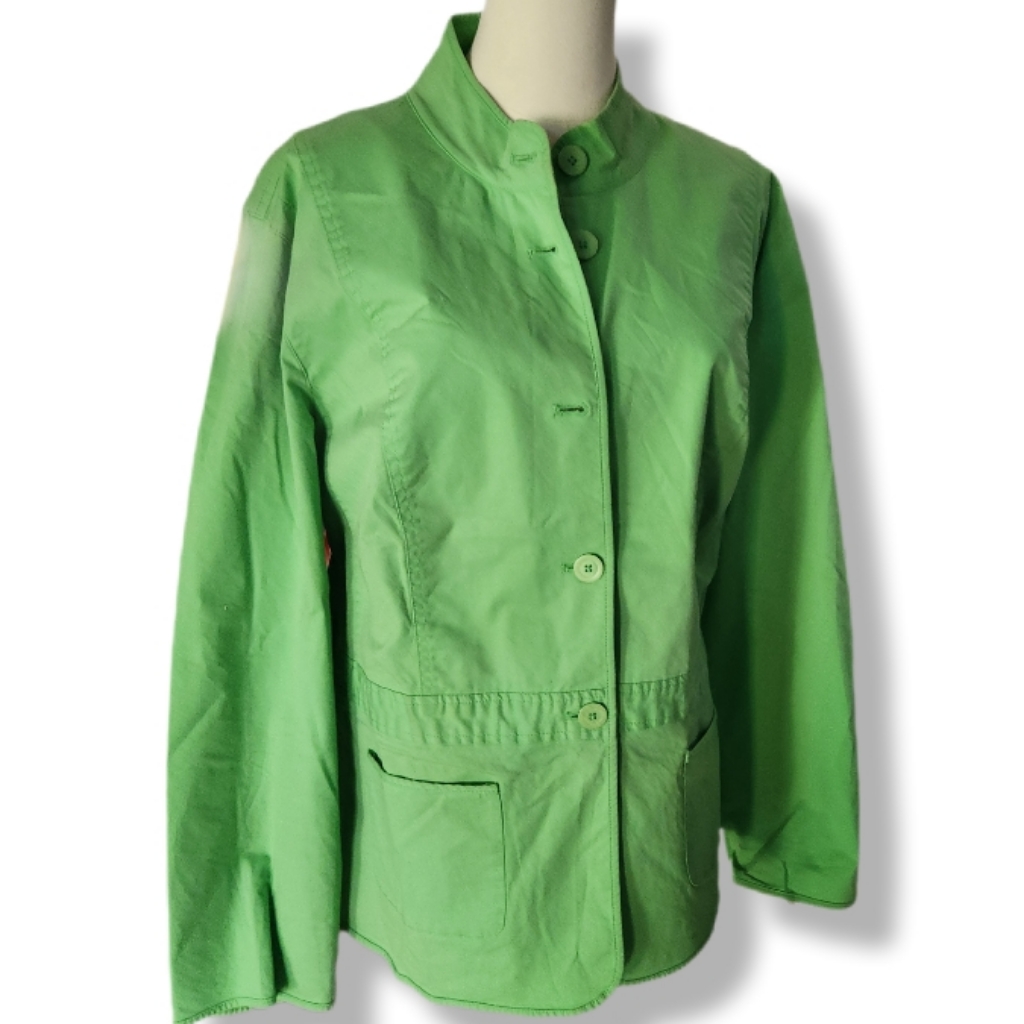 Talbots Woman Stretch Unlined Long Sleeve Fitted Gront Pocket Green Jacket 18w
